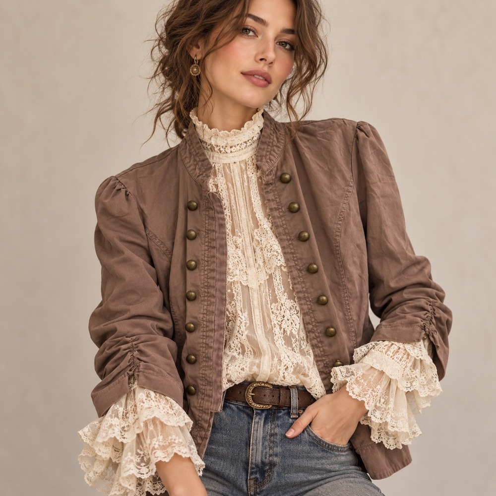 Maurices Military Napoleon Jacket Womens Size M Brown Brass Button Steampunk